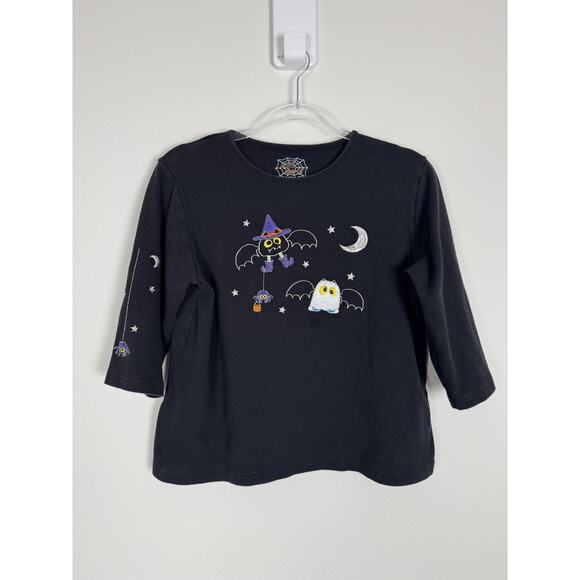 Halloween Shirt Bat Ghost Spider Moon Stars Allyson Whitmore L - Picture 1 of 10